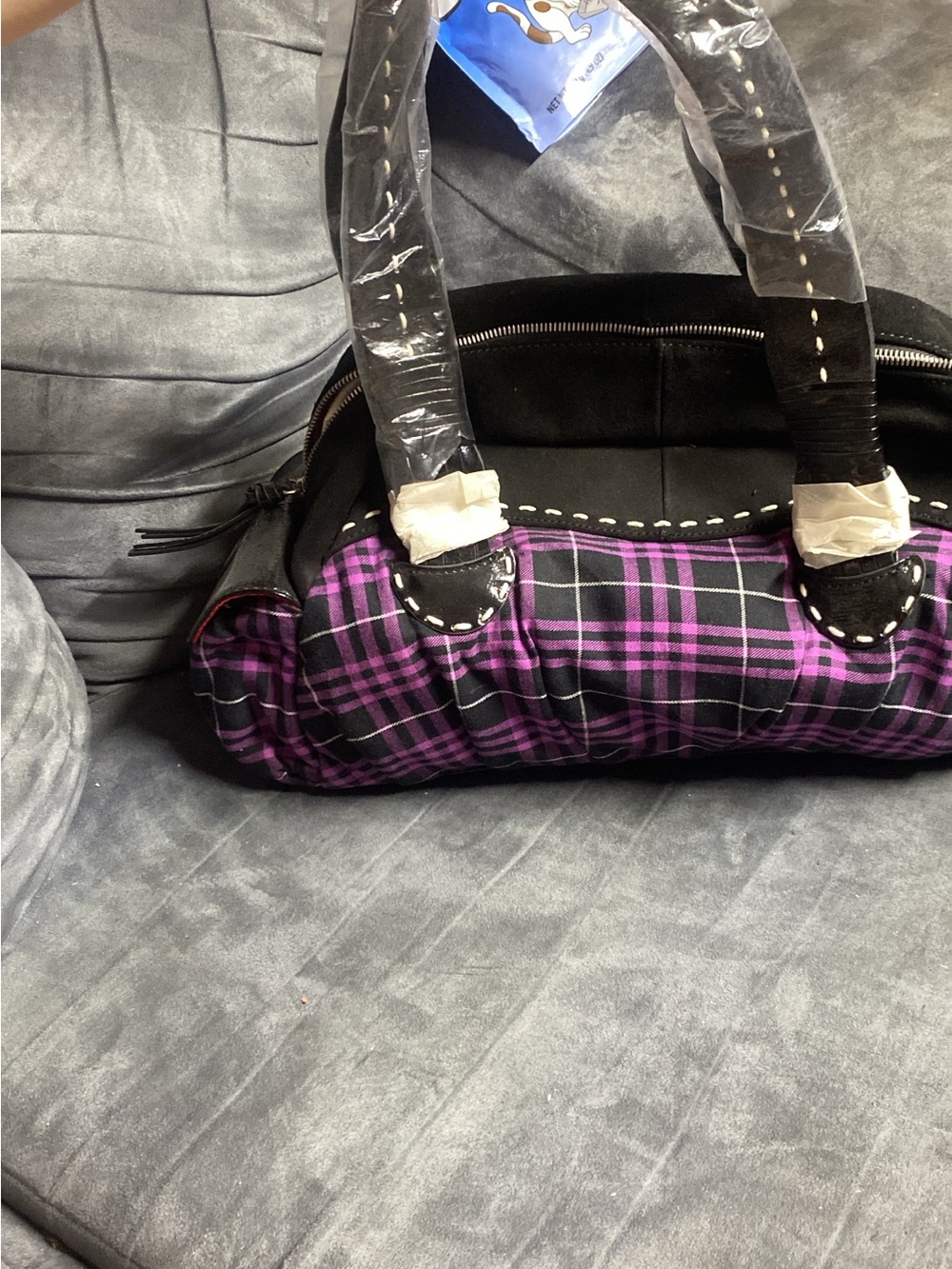 Black and Purple Plaid Women's Handbag